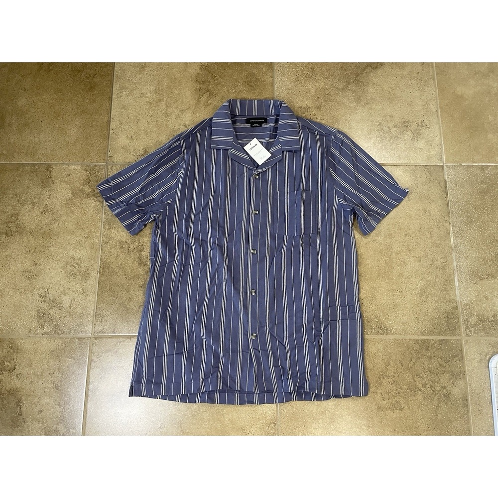 Cotton On Garments Men's M Striped Button-Up Shirt Short Sleeve Blue White